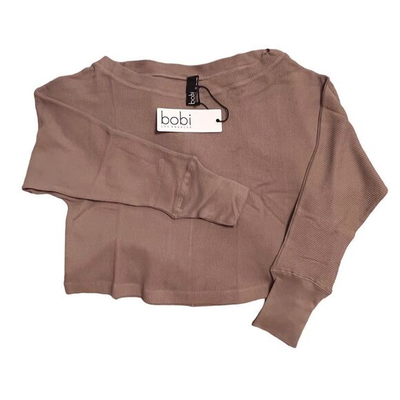 NWT Bobi Taupe Wide Boat Neck Dolman Thermal Long Sleeve Tee Size L - Picture 2 of 8